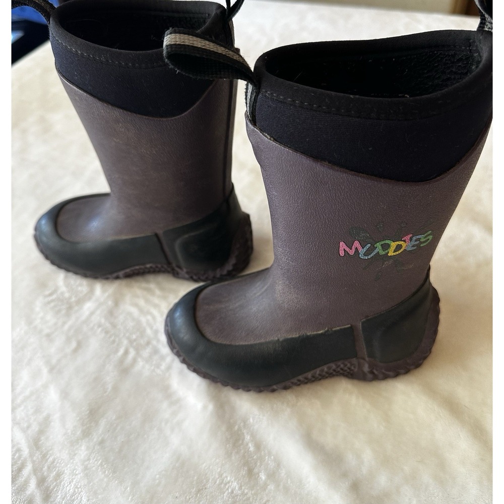 Muddies Toddler Kids Girl Insulated Rain Boots Purple Black Size 8 Waterproof - Picture 2 of 6